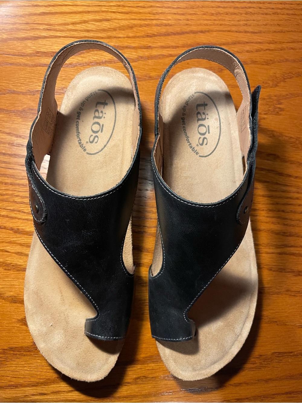 Taos “Fame” Black Leather Toe-Loop Slingback Sandals (US 10-10.5 / Euro 41)